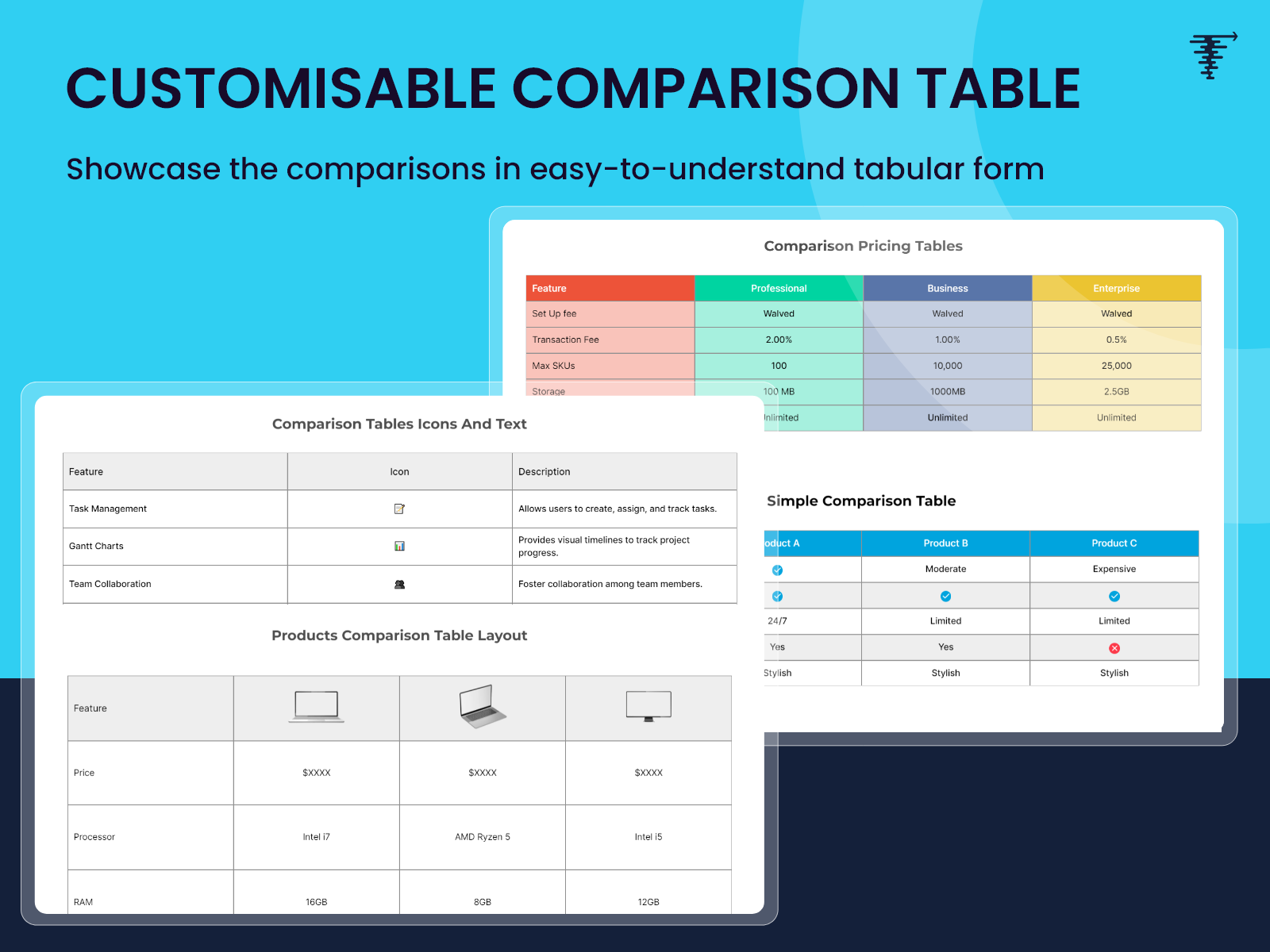 Customisable Comparison table